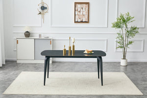 English Elm Modern Sintered Stone Rectangular Dining Table with Gold Accent Metal Base W3493S00015