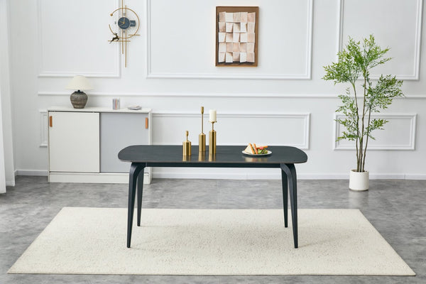 English Elm Modern Sintered Stone Rectangular Dining Table with Gold Accent Metal Base W3493S00015