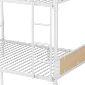 English Elm Twin Twin XL over Twin XL Metal Bunk Bed, Industrial White Detachable Design with Guard Rails, 300lb Capacity W2580P304984
