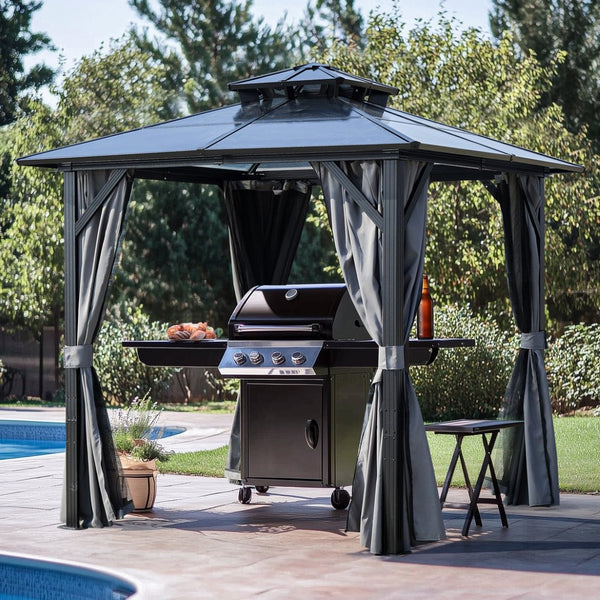 English Elm Outdoor Grill Gazebo 8X8Ft - Stylish Hardtop Bbq Shelter With Uv Protection & Storage Hooks For Patio W765P269610-GIGA
