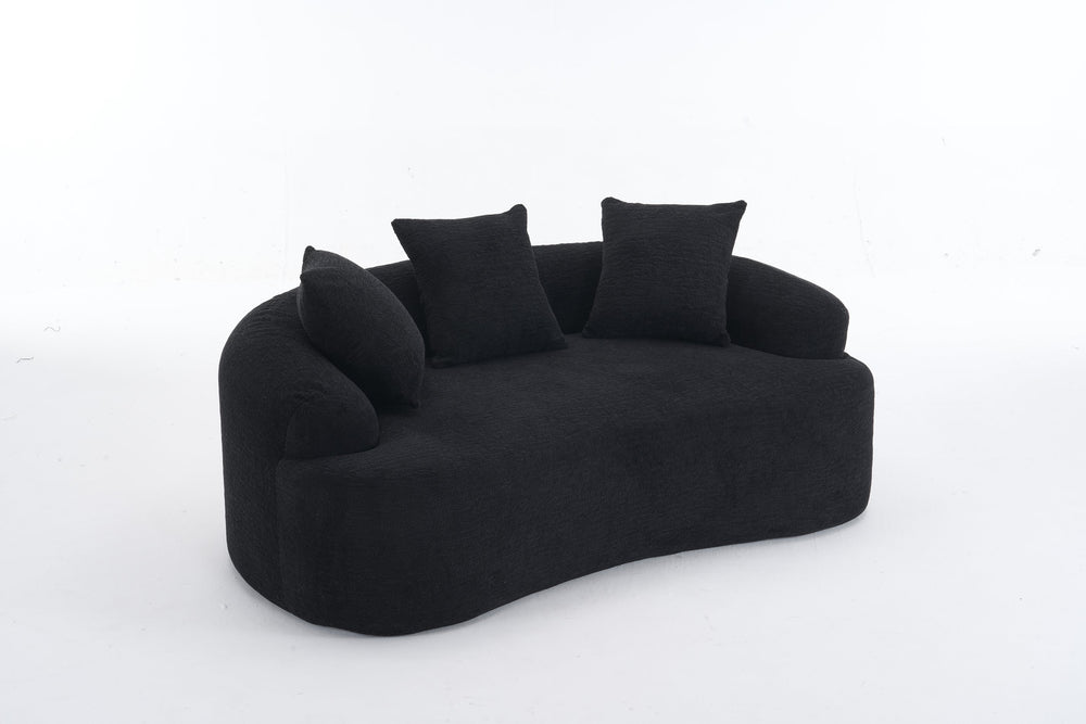 English Elm LY-025S Black Curved Loveseat — Chenille Velvet, 30D Foam & Spring Comfort, No Assembly, 65" Compact Sofa with 3 Pillows W2231P329643