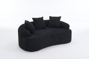 English Elm LY-025S Black Curved Loveseat — Chenille Velvet, 30D Foam & Spring Comfort, No Assembly, 65" Compact Sofa with 3 Pillows W2231P329643