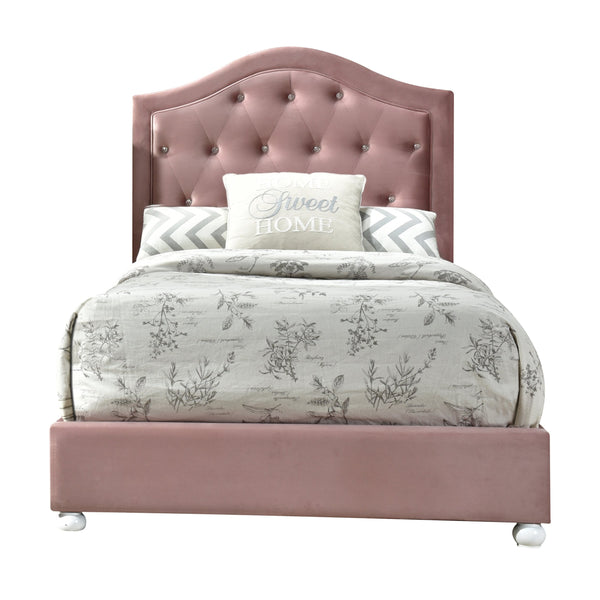 English Elm Reggie Pink Upholstered Twin Bed with Button Tufting, 13-Slat Support, 9" Clearance, 330lb Limit B2726S00286