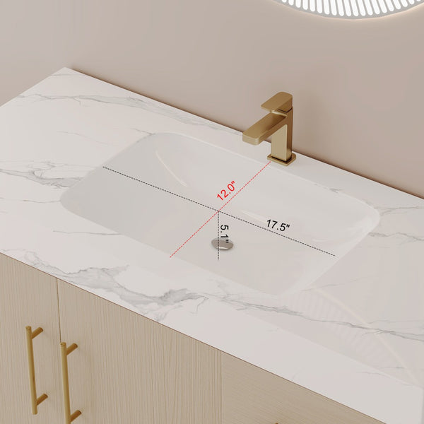 English Elm 36" Freestanding Bathroom Vanity Sintered Stone Top Gold Hardware Wood Cabinet W3136S00055