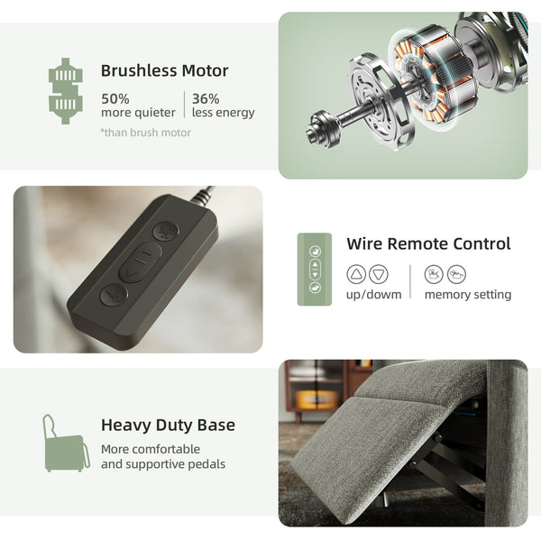 English Elm Power Recliner Chair with Electric Lift, Plush High-Density Foam, Wipe-Clean PVC Upholstery for Home Theater and Compact Spaces Light Gray W3659P334866