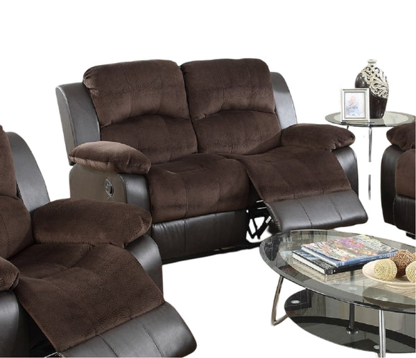 English Elm Motion Loveseat sleek bonded leather reclining sofa with solid wood frame and metal mechanism, luxe comfort for contemporary living spaces Chocolate 31 L x 26 W x 57 H B011P205233