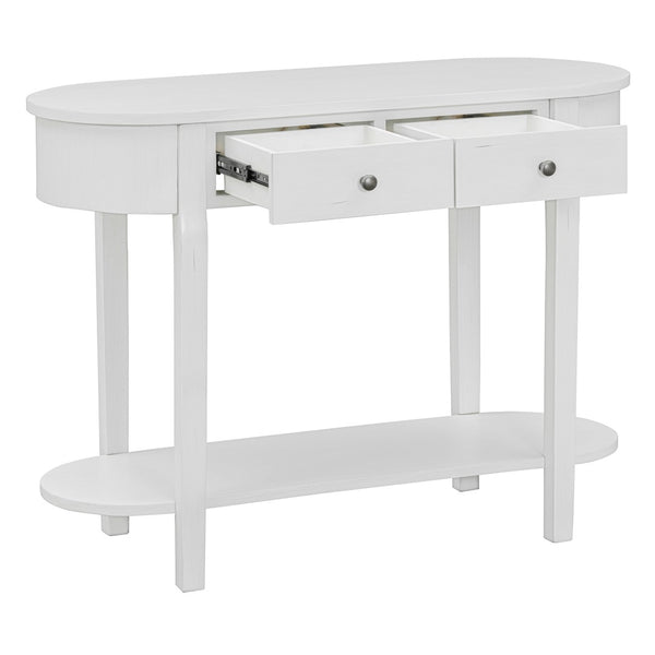 English Elm Trexm Vintage French Country Console Table Pine Frame Glazed Finish Two Drawers N715P230796K