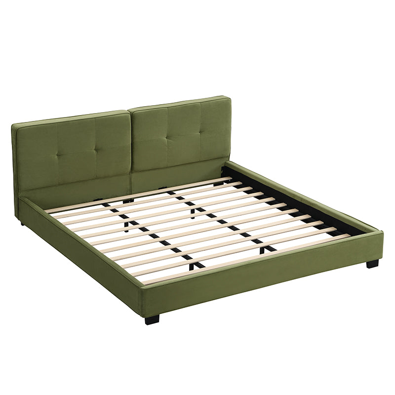 English Elm Christopher Knight Home® - King Size Velvet Bed Frame - Luxurious Olive Green Upholstered Platform Bed With Curved Headboard N757P235227A
