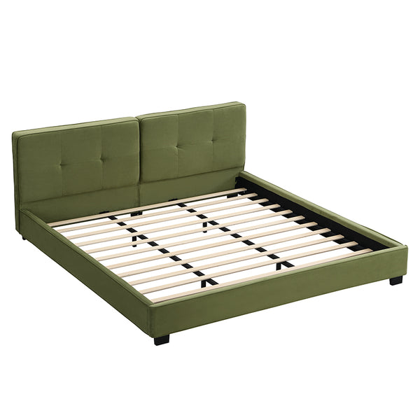 English Elm Christopher Knight Home® - King Size Velvet Bed Frame - Luxurious Olive Green Upholstered Platform Bed With Curved Headboard N757P235227A