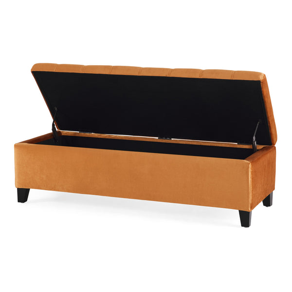 English Elm Christopher Knight Home® - Storage Ottoman with Velvet Upholstery and Birch Legs — 50.5" Rectangular Bench with Hidden Storage, Multiroom Use Burnt Orange N778P185125A