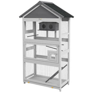 English Elm Pawhut Outdoor Wooden Aviary Cottage Style Bird Habitat with Perches Ladder Birdhouse W2225P229165