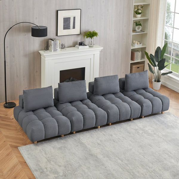 English Elm 120 Plush Teddy Sofa 120" Long Spacious 4-Seater with Solid Wood Frame, Spring Cushion Comfort Gray W1658S00071
