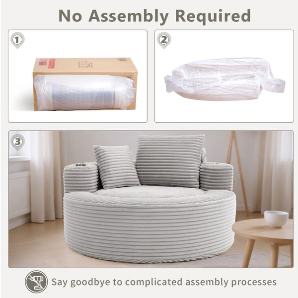 English Elm Round Cloud Sectional Sofa Bed with Memory Foam Cushions for Studio Living Spaces Grey W3224P444288
