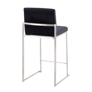 English Elm Fuji Contemporary High Back Counter Stools - Luxurious Black Velvet & Stainless Steel, Set Of 2 B202P221961