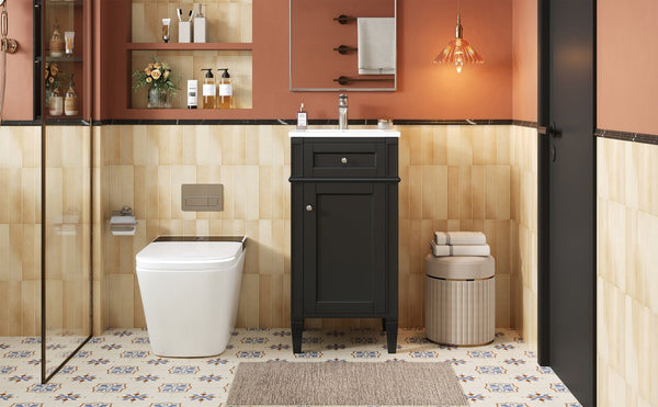 English Elm 16-inch French Style Freestanding Vanity Set with Ceramic Sink and Soft Close Cabinet Black N710P405388B