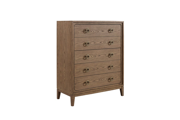 English Elm 5 Elegant 5 Drawer Dresser in Latte Finish — Solid Wood & MDF, Elm Veneers, Felt and Cedar Lined Drawers B2699P226106
