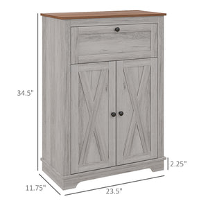 English Elm HOMCOM Rustic Farmhouse Sideboard Buffet Cabinet with Barn Doors, Drawer & Adjustable Shelves for Entryway Light Gray W2225P229126