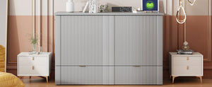 English Elm Full Size Wall Murphy Bed Cabinet with Usb Ports Drawer and Pulley Lift Gray Finish LP100770AAE