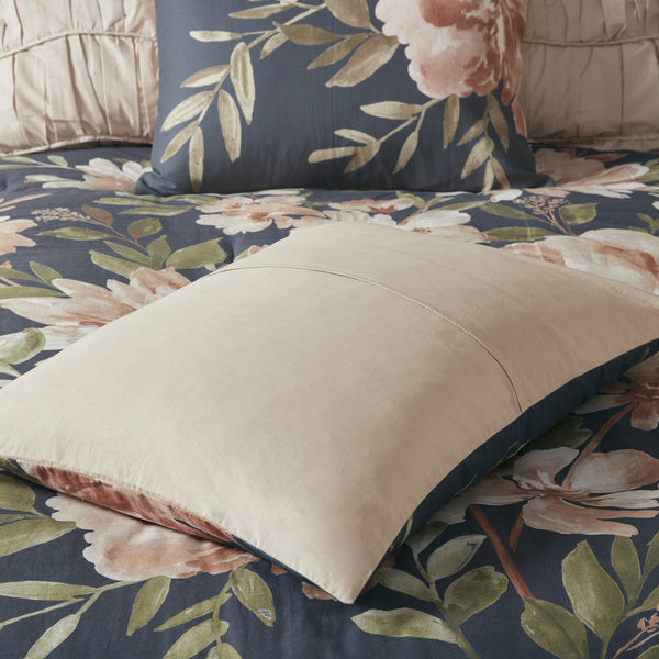 English Elm 8 Camillia Cotton Comforter Set Queen with Blush Floral Print, Ruffled Euro Shams, OEKO-TEX Safe Navy 13.78 L x 18.9 W x 13.78 H B035128843