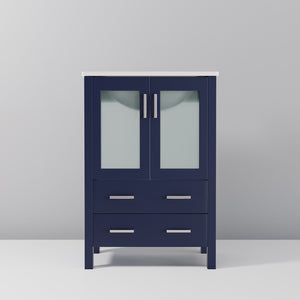 English Elm Navy Blue Bath Vanity - 24" W X 18.25" D, Elegant White Ceramic Top & Organized Storage Solution B2731P260415