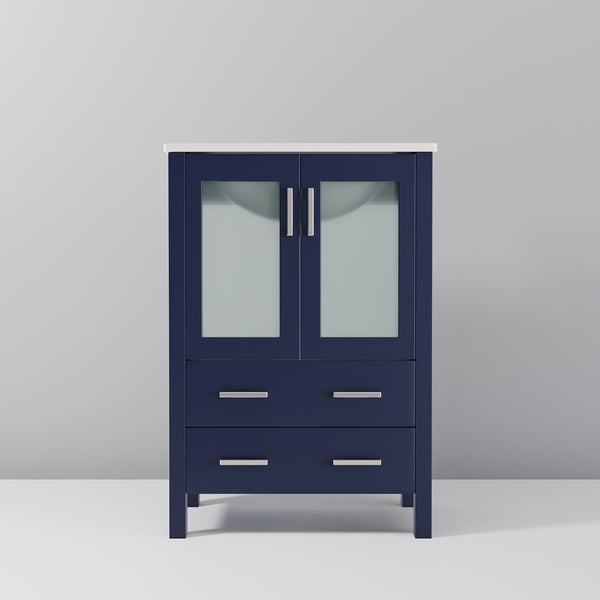 English Elm Navy Blue Bath Vanity - 24" W X 18.25" D, Elegant White Ceramic Top & Organized Storage Solution B2731P260415