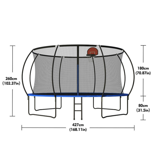 English Elm 14 Foot Pumpkin Shaped Backyard Trampoline with Basketball Hoop Galvanized Steel Frame W2071P319084