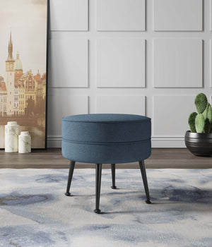 English Elm Bailey Upholstered Accent Ottoman in Blue with Gold Splayed Legs, Plush Piped Cushion, Solid Wood Frame B365P397869
