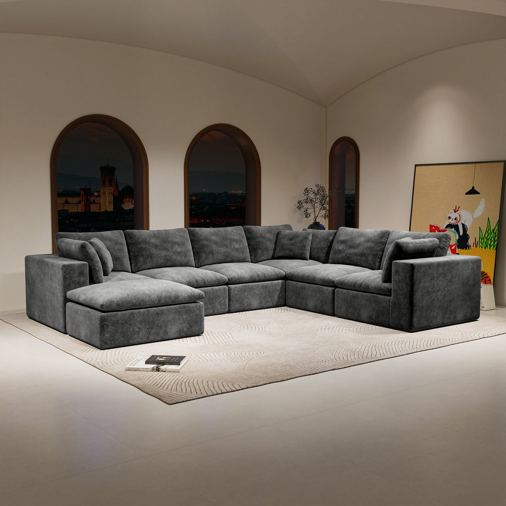 English Elm 137.8*108.3"Modular 137.8*108.3" Modular Sectional Sofa - Plush Corduroy, 7-Piece Flexible Design For Living Spaces & More W3819S00081