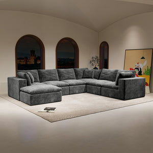 English Elm 137.8*108.3"Modular 137.8*108.3" Modular Sectional Sofa - Plush Corduroy, 7-Piece Flexible Design For Living Spaces & More W3819S00081
