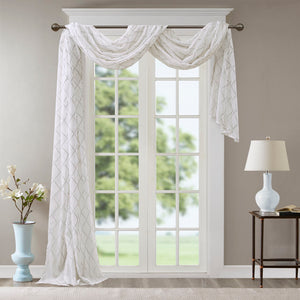 JLA Home Madison Park - Diamond Sheer Embroidered Window Scarf with Delicate Diamond Motif, Lightweight, Light-Diffusing Elegance White/Grey MP40-4947
