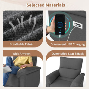 English Elm Wall Zero Wall Power Recliner Chair with Overstuffed Backrest, USB Type-C Charging Port, Space-Saving Electric Recliner for Small Rooms Dark Gray W1028S00055