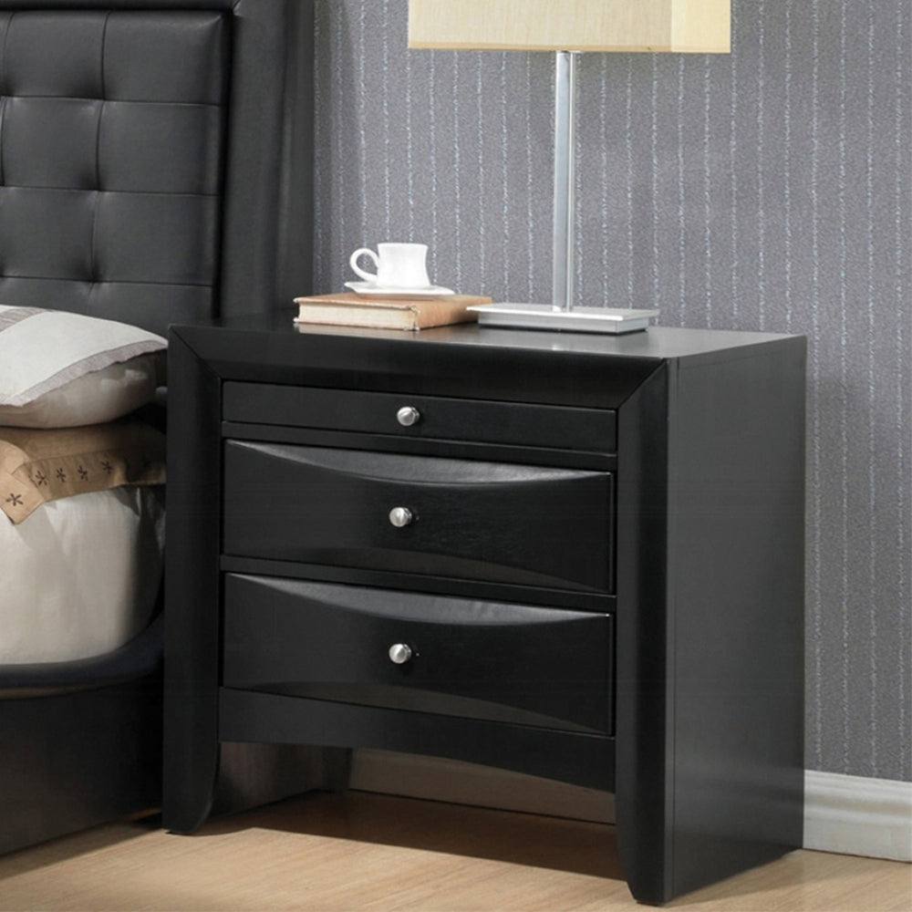 English Elm Wooden Nightstand With 2 Dovetail Drawers And Pull-Out Tray In Sleek Black Finish For Modern Style B016P252896-GIGA