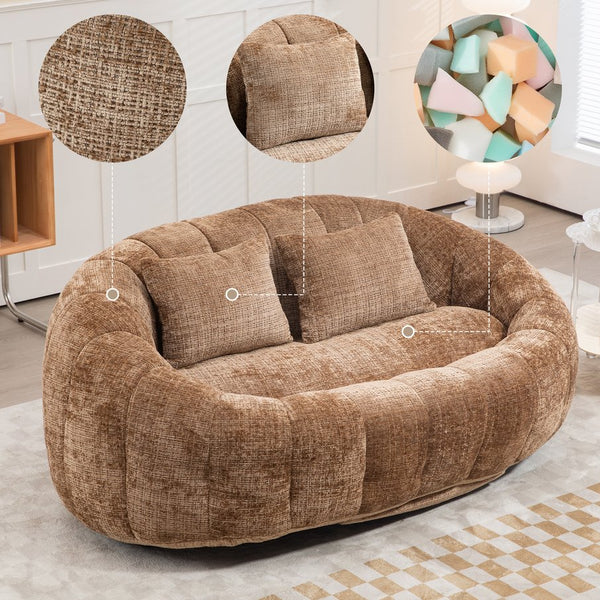 English Elm Bean Bean Bag Sofa High-Density Memory Foam Two-Seater Lounger High Back Chenille Cozy Support Coffee W395P181441