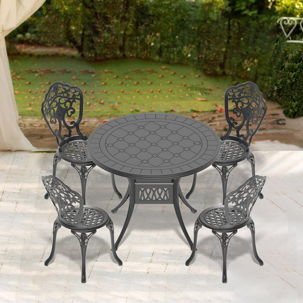 English Elm 5-Piece All-Weather Cast Aluminum Dining Set With Sleek Black Finish For Stylish Outdoor Gatherings W1710S00216