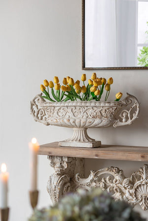 English Elm 31.5x6.9x13.8" Magnesium Pedestal Vase Ornate Scrolled Handles Antique White Mantel Decor W2078P491174