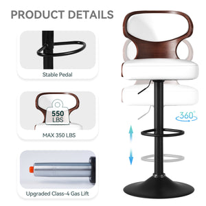 English Elm Bar Stools Set Of 2 - Adjustable Bentwood Swivel Chairs, Pu Leather, Comfort Backrest & Footrest T3950P394227