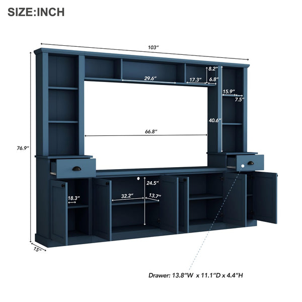 English Elm Minimalist Modular Wall Unit Four Piece Entertainment System Fits Tvs up to 75 Inches SD000031AAC