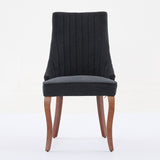 Flocked Linen Dining Chairs, Set of 2 (Black) - Comfy Upholstered Accent Chair with Solid Wood Legs