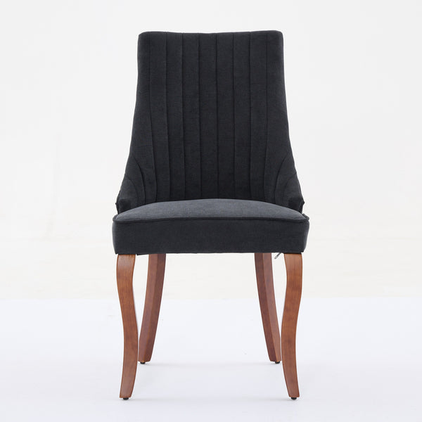 English Elm Rayon High-Back Dining Chair Set with Plush Flocking Upholstery, Triple-Comfort Cushion & Solid Wood Legs Black W1143P233646