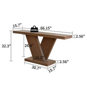 English Elm 66" Mid-century X-leg Console Oak Wash Veneer Entryway Sofa Table Geometric Base Walnut W1435P337637