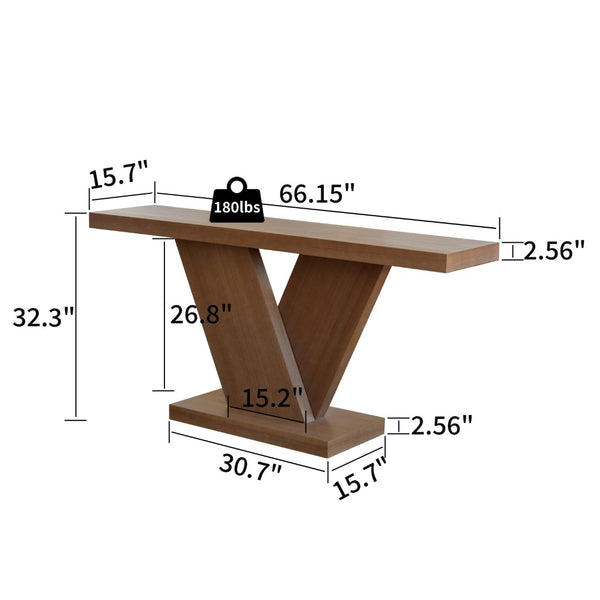 English Elm 66" Mid-century X-leg Console Oak Wash Veneer Entryway Sofa Table Geometric Base Walnut W1435P337637