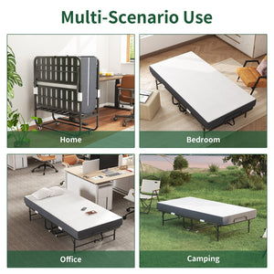English Elm 75 Inch Rollaway Twin Bed with Memory Foam Mattress Heavy Duty Steel Frame Foldable W2735P425460