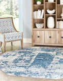 Unique Loom Finsbury Elizabeth Machine Made Abstract Rug Blue, Ivory/Gray/Light Blue 7' 10" x 7' 10"