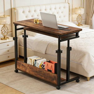 English Elm Office Rolling Desk Height Adjustable Standing Workstation with Keyboard Tray Small Spaces T3971P448243