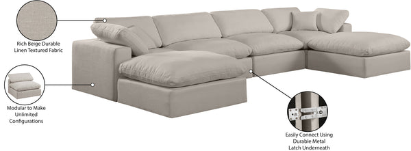 Comfy Beige Linen Textured Fabric Modular Sectional 187Beige-Sec6B Meridian Furniture