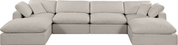 Comfy Beige Linen Textured Fabric Modular Sectional 187Beige-Sec6B Meridian Furniture