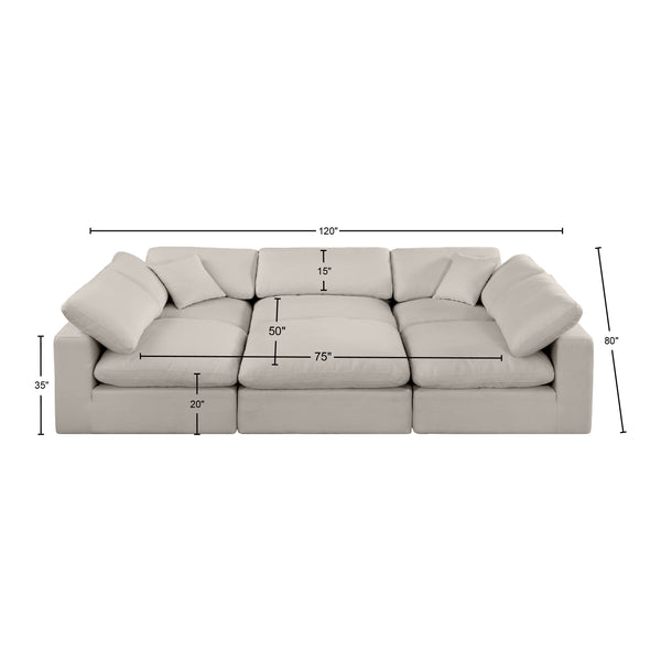 Comfy Beige Linen Textured Fabric Modular Sectional 187Beige-Sec6C Meridian Furniture