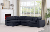 Comfy Black Linen Textured Fabric Modular Sectional 187Black-Sec4B Meridian Furniture