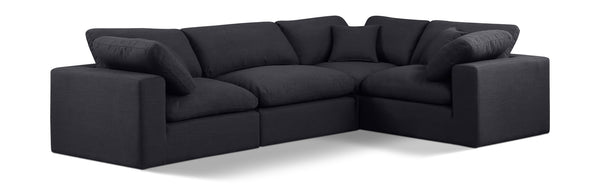 Comfy Black Linen Textured Fabric Modular Sectional 187Black-Sec4C Meridian Furniture
