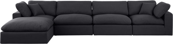 Comfy Black Linen Textured Fabric Modular Sectional 187Black-Sec5A Meridian Furniture